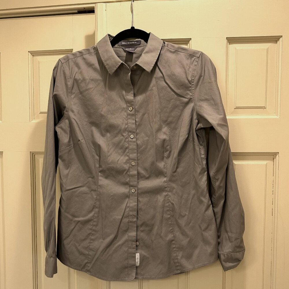 Women's Eddie Bauer Wrinkle Free, Shaped Fit Blouse--Taupe, Size M